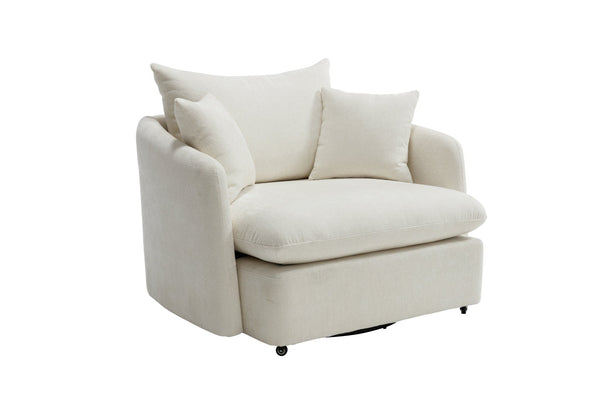 English Elm 360° 360 Swivel Oversized Chenille Armchair with Pocket Spring Seat and Three Throw Pillows Beige W1361S00074