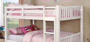 English Elm White Finish Full Over Full Bunk Bed - Classic Transitional Design With Built-In Ladder & Safety Rails B2741S00354-GIGA