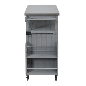 English Elm Foldable Outdoor Kitchen Cart with Stainless Worktop Fir Wood Frame and Lockable Wheels Grey N719P380279E