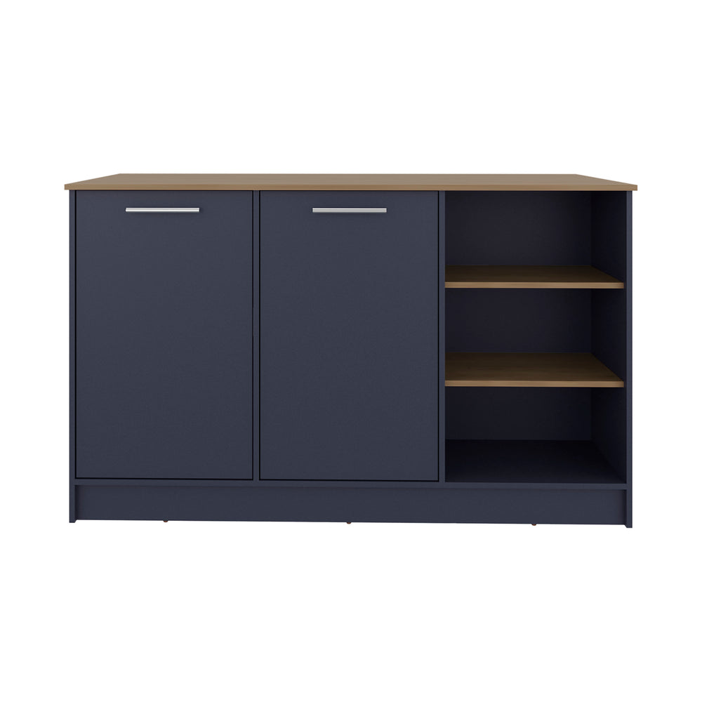 English Elm Red Rock Kitchen Island Multicolor with 2 Doors, Open Shelves, Scratch-Resistant Top, Compact Storage B128S00200