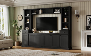 English Elm Minimalist Modular Wall Unit Four Piece Entertainment System Fits Tvs up to 75 Inches Black SD000031AAB
