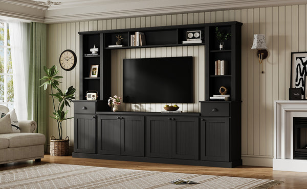 English Elm Minimalist Modular Wall Unit Four Piece Entertainment System Fits Tvs up to 75 Inches Black SD000031AAB