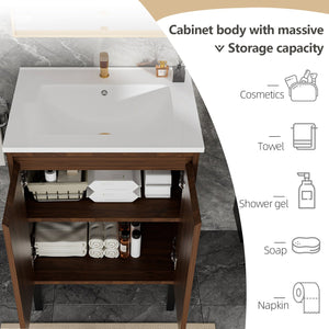 English Elm 24 Compact Bathroom Vanity with Sink — Floor-Standing Stability, Soft-Close Drawers, Large Storage, Durable Finish Walnut 29.13 L x 6.49 W x 26.37 H W3520S00012