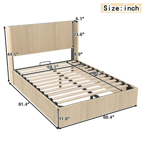 English Elm A Queen Oak Platform Bed with Lift Storage Grooved Panels and Hydraulic Base W1858P390003