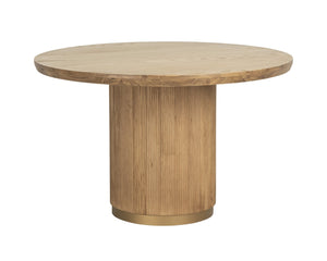 Sunpan KALLA Round Dining Table - Rustic Oak with Vertical Reeding & Gold Steel Base for Stylish Dining 112365