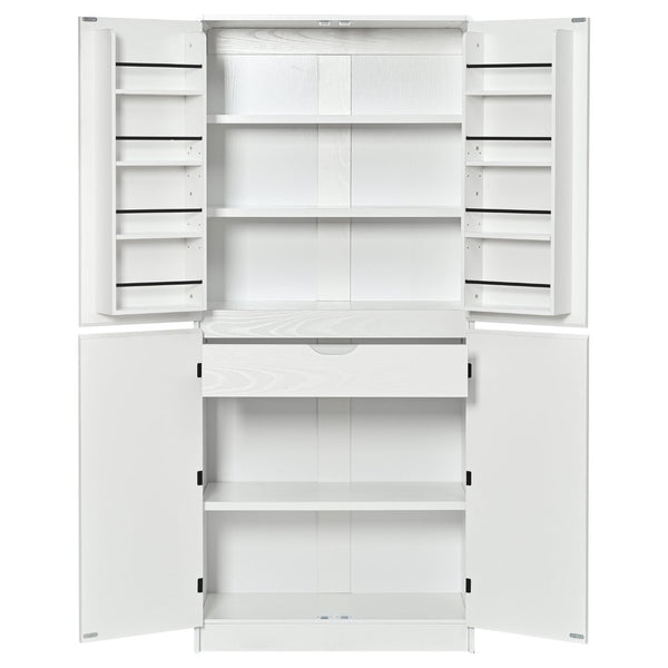 English Elm K&k Farmhouse Pantry Cabinet 72 Inch Tall Mdf Cupboard with Adjustable Shelves White N707S000021W