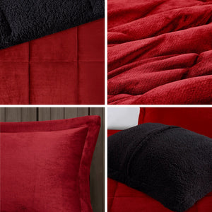 English Elm King Alton Plush-to-Sherpa Down Alternative Comforter Set — Reversible Cozy Berber, Hypoallergenic, OEKO-TEX Certified, Machine Washable Red+Black 22.44 L x 20.87 W x 15.35 H B035100472