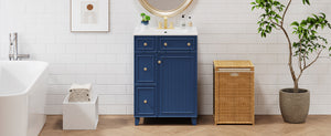 English Elm 24-Inch Bathroom Vanity Cabinet with Ceramic Sink, Space-Saving Storage, Solid Wood Feet, Durable Finish Blue WF532034AAC