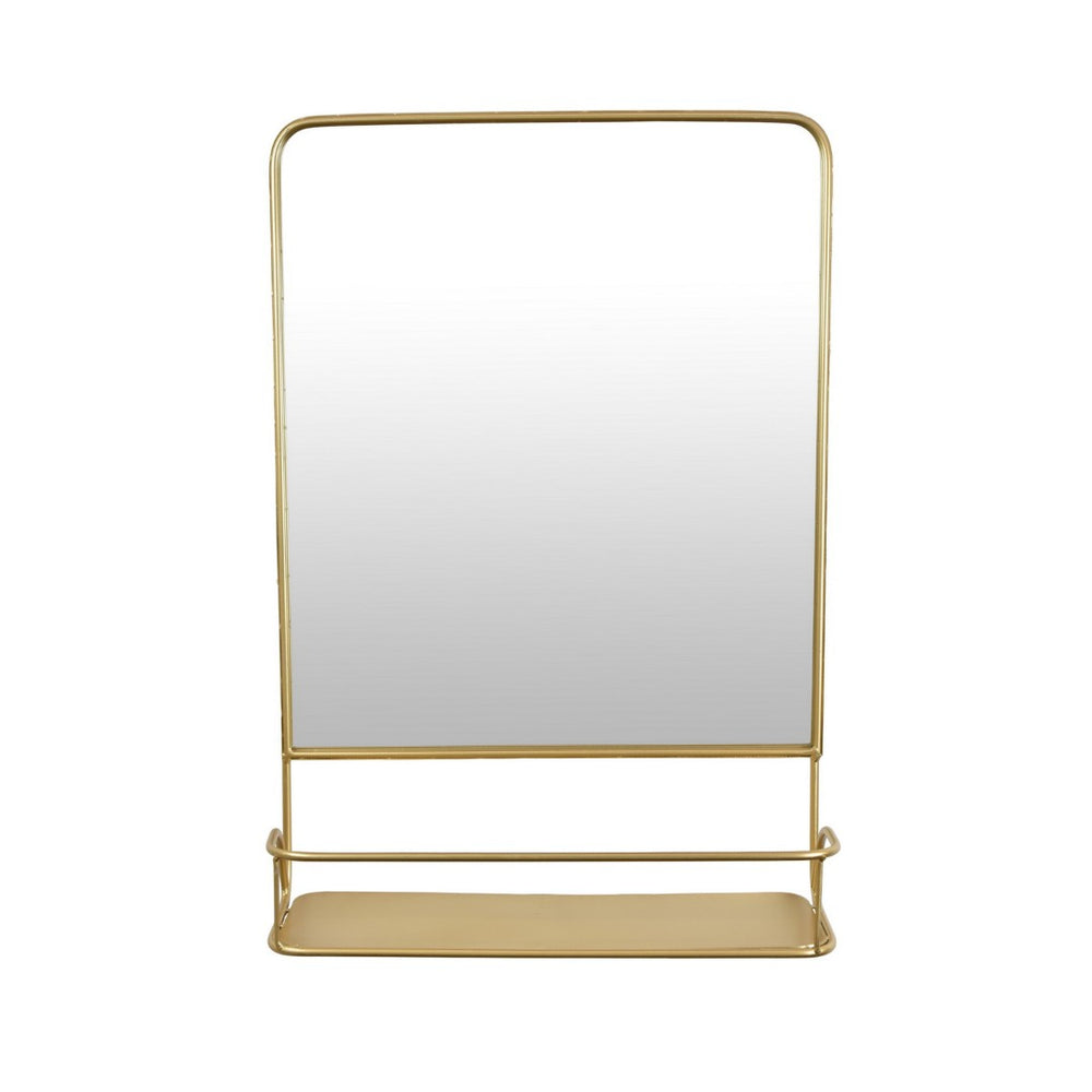 English Elm Rectangular Gold Metal Framed Wall Mirror with Built-in Shelf for Entryway Decor B056P416917
