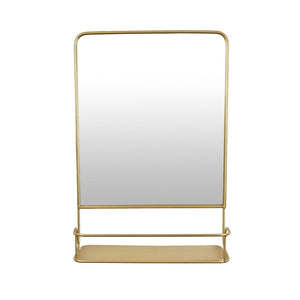 English Elm Rectangular Gold Metal Framed Wall Mirror with Built-in Shelf for Entryway Decor B056P416917