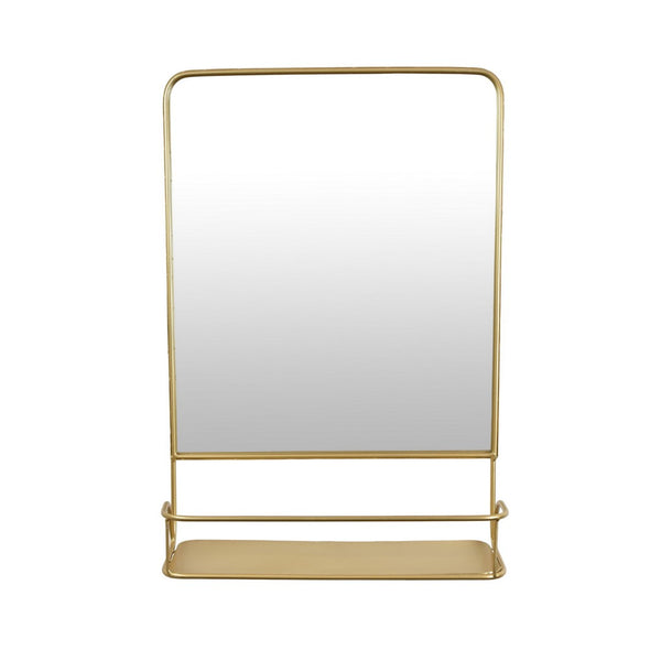 English Elm Rectangular Gold Metal Framed Wall Mirror with Built-in Shelf for Entryway Decor B056P416917