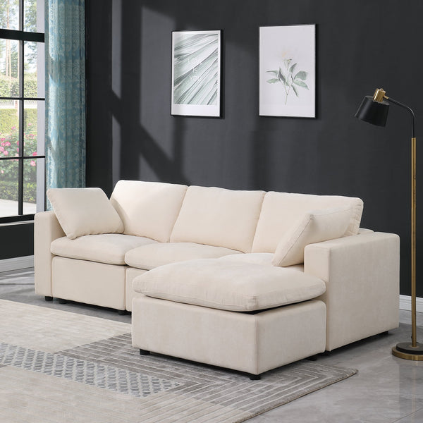 English Elm Modular Sectional Sofa - Stylish U-Shaped Couch With Reversible Chaise & Ottomans For Versatile Living Spaces W1123S00047
