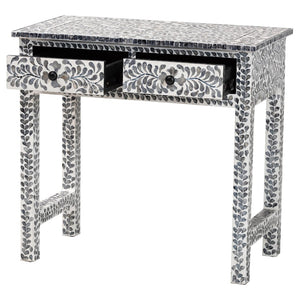English Elm Coastal Capiz Shell Mosaic Console Table Iridescent Floral Inlay with Two Drawers B2750P467801