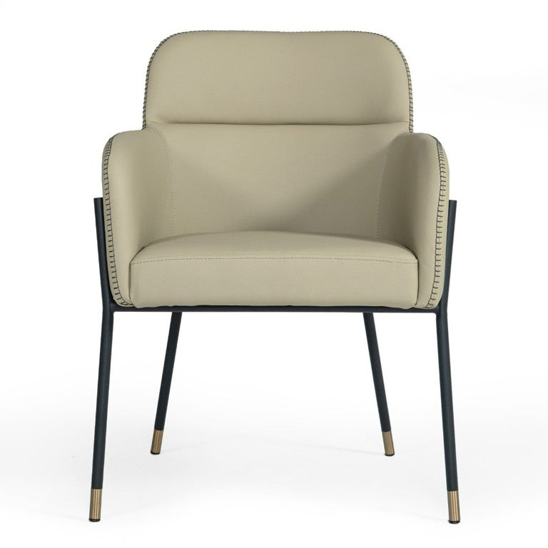 VIG Furniture Brady Greige Vegan Leather Dining Chair With Black Metal Frame And Gold-Tip Legs, Modern Industrial VGCSCH-21035-GRY-DC