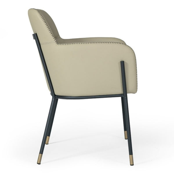 VIG Furniture Brady Greige Vegan Leather Dining Chair With Black Metal Frame And Gold-Tip Legs, Modern Industrial VGCSCH-21035-GRY-DC