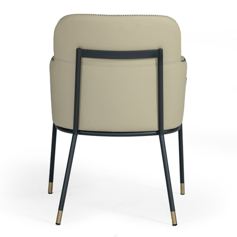VIG Furniture Brady Greige Vegan Leather Dining Chair With Black Metal Frame And Gold-Tip Legs, Modern Industrial VGCSCH-21035-GRY-DC