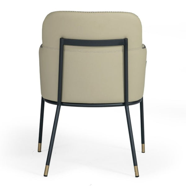 VIG Furniture Brady Greige Vegan Leather Dining Chair With Black Metal Frame And Gold-Tip Legs, Modern Industrial VGCSCH-21035-GRY-DC