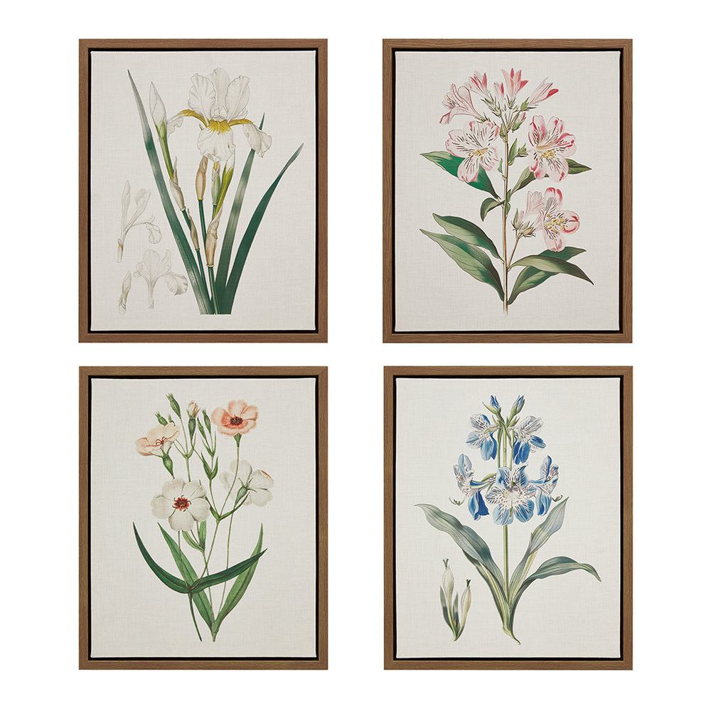 JLA Home Madison Park - Herbal Linen-Texture Botanical Wall Art Set of 4 Framed Prints — Rustic Wood Frames, Gallery-Ready Elegance MP95C-0365