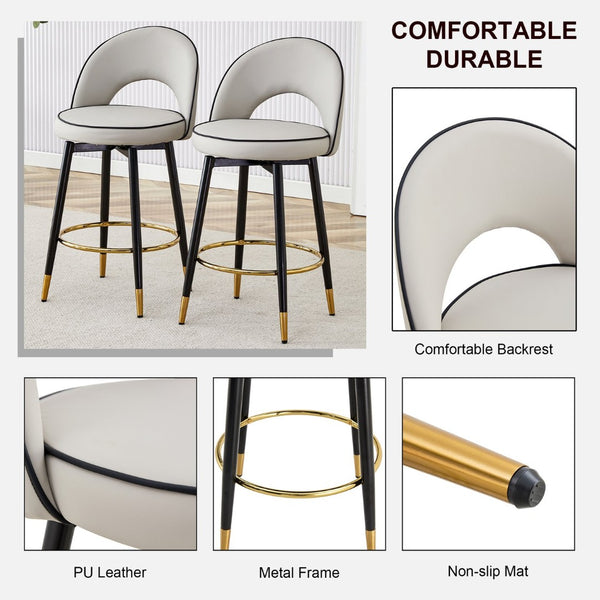 English Elm 360 Swivel Pu Leather Barstools Set of Two with Matte Black Legs for Kitchen or Bar W1151P265583