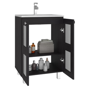 English Elm Haysi Frosted Glass Bathroom Vanity with Resin Sink and Shelved Storage Cabinet B070S00415