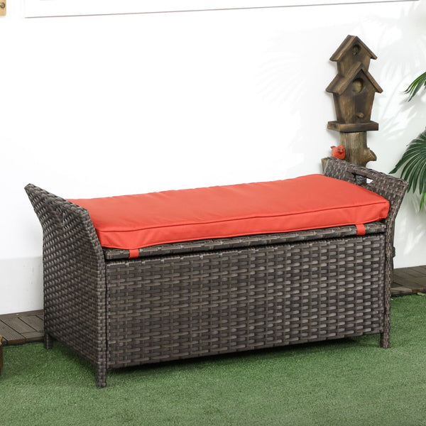 English Elm Outsunny 27 Gallon Wicker Storage Bench - Stylish Outdoor Seating & Storage Solution In Red! W2225P174027-GIGA