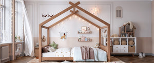 English Elm Queen House Shaped Floor Bed Solid Pine Frame Montessori Kids Bedroom No Box Spring W1580P438812