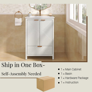 English Elm Christopher Knight Home® - 24 24-Inch Bathroom Vanity with Ceramic Sink, Textured Panels, Soft-Close Drawer & Large Storage White N817P339017K
