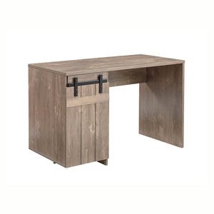 English Elm Home Office Desk with Faux Barn Door Cabinet, 3 Shelves, Metal Euro Hinges, Modesty Panel, 47.25" Wide Light Brown B107P218344