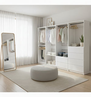 English Elm Prosper Freestanding White Walk-In Wood Closet System – Durable Melamine, Oak Finish, Modular Storage, Easy Assembly B040S00134