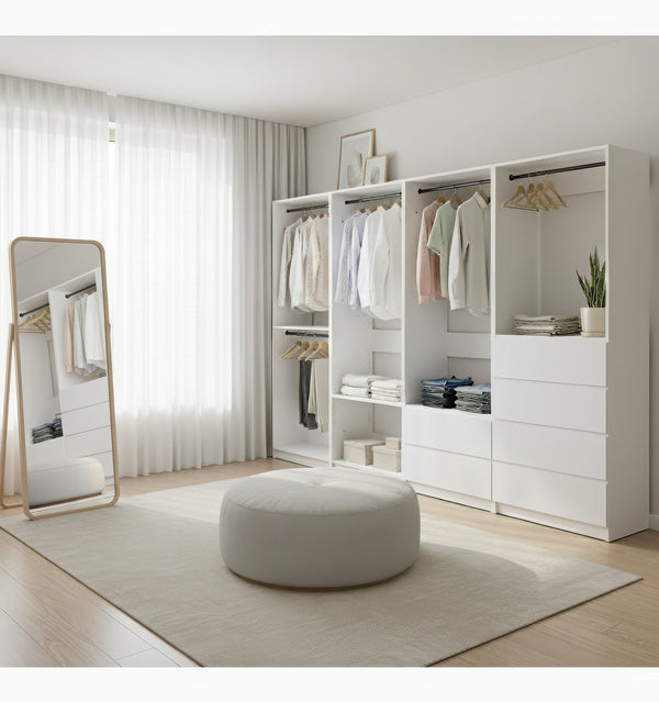 English Elm Prosper Freestanding White Walk-In Wood Closet System – Durable Melamine, Oak Finish, Modular Storage, Easy Assembly B040S00134