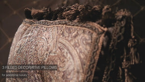 English Elm Buta Brown 9-Pc Queen Comforter Set – Paisley & Geometric Designs, Polyester Fill, Traditional Elegance B340P341942