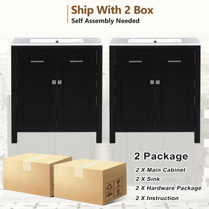 English Elm 60" Modern Bathroom Vanity Set with Double Ceramic Sinks, Soft-Close Doors, Flip Drawer & Storage Black N729P000002B