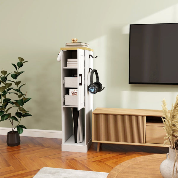 English Elm 44.49" Slim Gaming Console Storage Cabinet with Drawers and Hooks Antique White W1120P330147