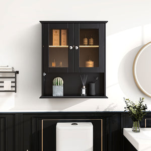 English Elm Upgraded Wall Mounted Bathroom Cabinet Mdf Over Toilet Storage with Soft Close Doors Black T3785P356592