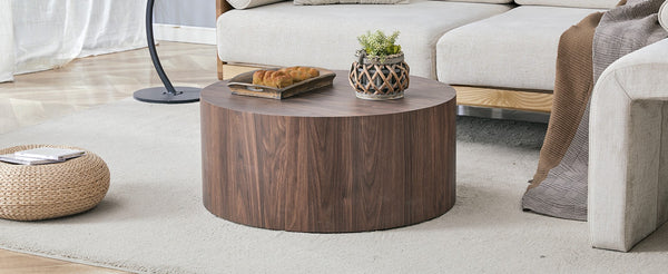 English Elm Cave Stone Patterned Mdf Round Coffee Table for Minimalist Industrial Living Rooms Walnut W1151P460953