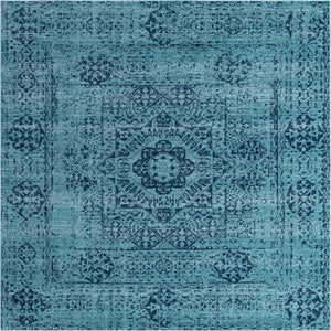 Unique Loom Tradition Bouquet Machine Made Medallion Rug Turquoise, Navy Blue/Ivory 8' 4" x 8' 4"
