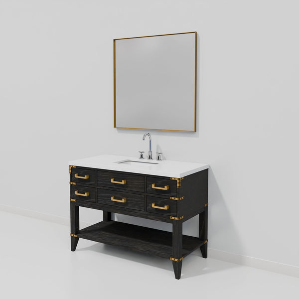 English Elm Black Oak Single Bath Vanity Set With White Quartz Top, Chrome Faucet, And 46-Inch Mirror Included B2731S02229