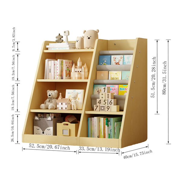 English Elm Wooden Montessori 4-Tier Kids Bookcase with 3 Deep Sling Pockets, Sturdy MDF Organizer for Playroom W2876P233535