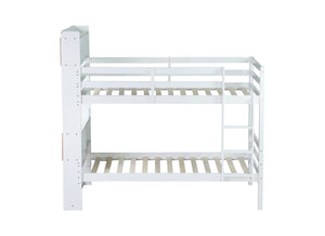 English Elm Twin Over Twin Bunk Bed With Integrated Shelves, Safety Guardrails & Convertible Design, White Finish W504S00214-GIGA