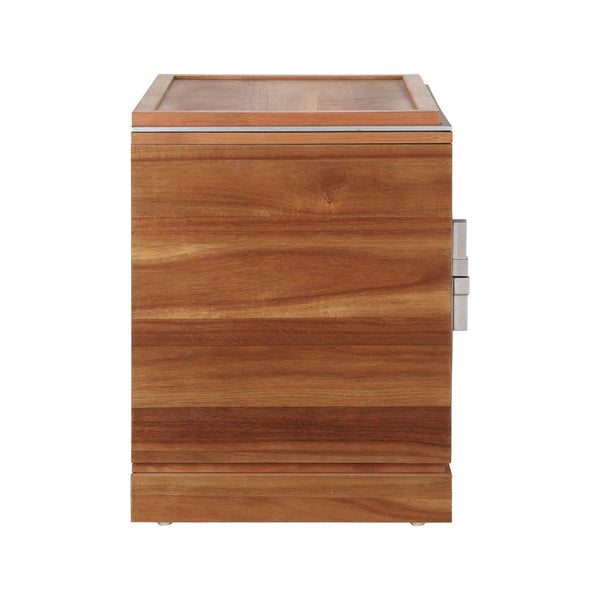 English Elm Mid-century Modern Nightstand with Diamond Geometric Drawers and Heavy Duty Wood Base Light Brown N761P324094M