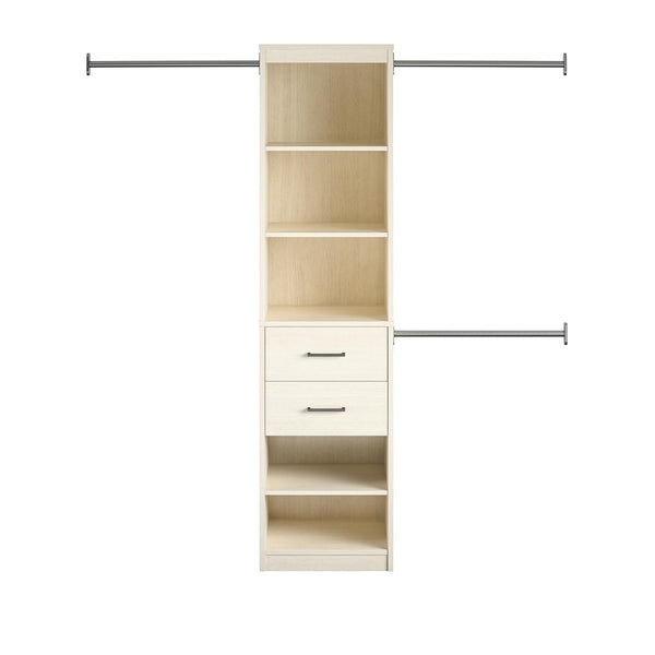 English Elm Kelly Modular Closet Tower with Open Shelves Two Drawers and Adjustable Hanging Rods B2733P436559