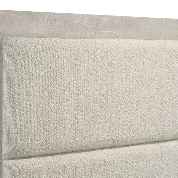 English Elm Strout Queen Panel Bed Bouclé Headboard Whitewashed Veneer Floating Rustic Frame B062S01771