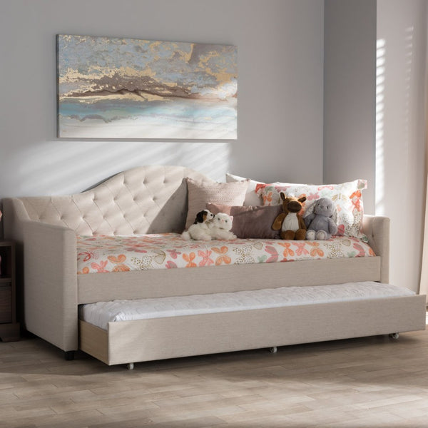 Baxton Studio Baxton Studio Light Beige Upholstered Daybed with Trundle - Modern Elegance for Any Space CF8940-Light Beige-Daybed