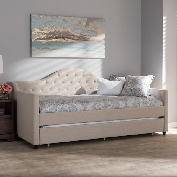 Baxton Studio Baxton Studio Light Beige Upholstered Daybed with Trundle - Modern Elegance for Any Space CF8940-Light Beige-Daybed