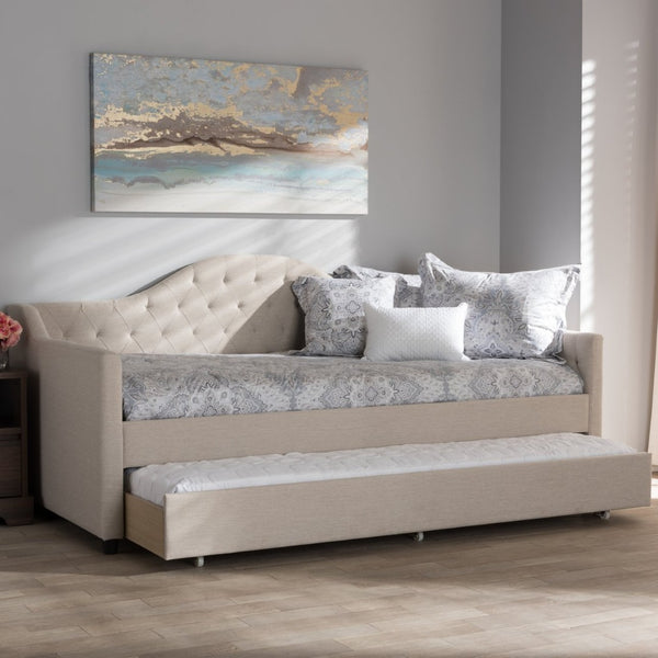 Baxton Studio Baxton Studio Light Beige Upholstered Daybed with Trundle - Modern Elegance for Any Space CF8940-Light Beige-Daybed