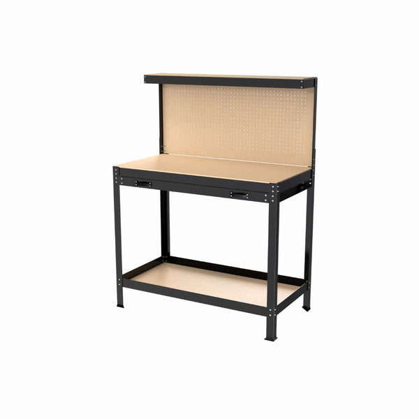 English Elm 63" Steel Workbench with Pegboard Mdf Surface Drawer for Garage Workshop Use W2079P185202