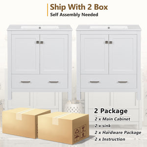 English Elm Modern 48 Inch Freestanding Bathroom Vanity Dual Ceramic Sinks Soft Close Gold Handles White N729P000001K