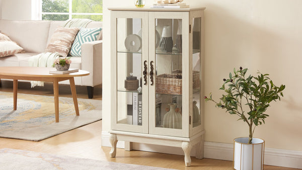 English Elm 2 Doors Curio Cabinet - Elegant Lighted Display With Glass, Mirrored Back, Adjustable Shelves & More! W2275P178894