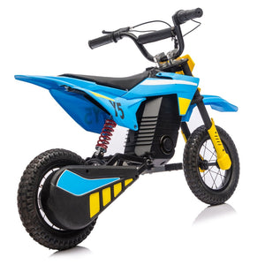 English Elm 24v 250w Kids Off-road Electric Motorcycle with Led Lights Bluetooth and Rear Suspension Blue W1578P203980
