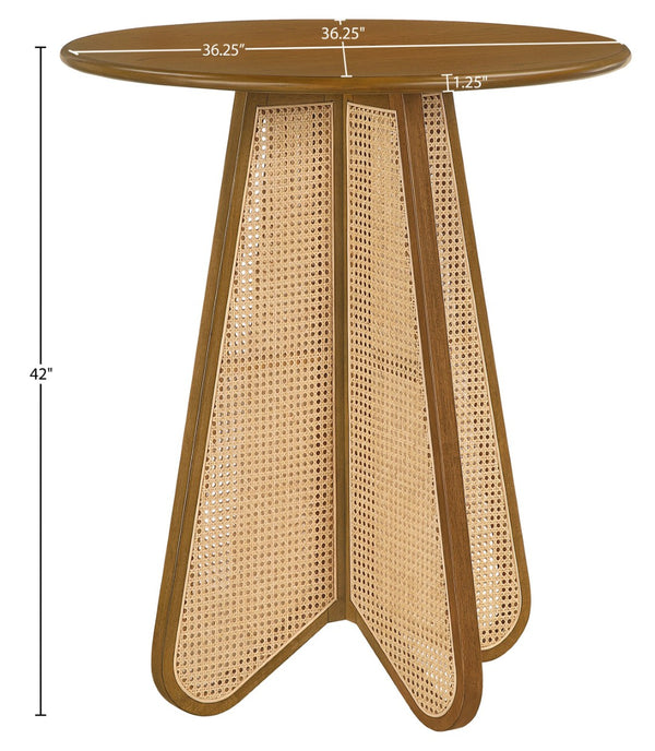Meridian Furniture Butterfly Solid Rubberwood and Cane Bar Height Table Mid-century Modern Style for Dining Brown / Natural 792Brown-T